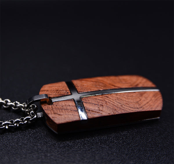 Handmade Rosewood Cross Necklace For Men