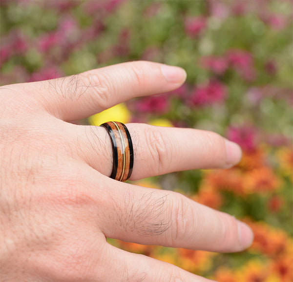 UXD Wood Inlay Black Tungsten Wood Ring