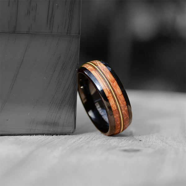 UXD Wood Inlay Black Tungsten Wood Ring