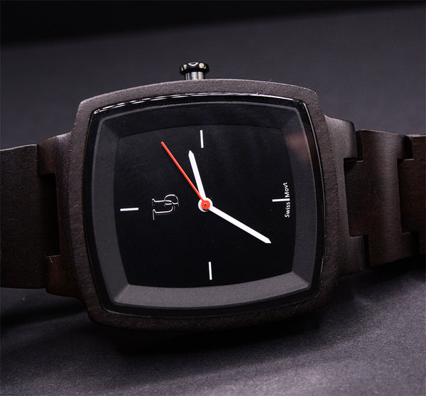 UXD Minimalist Dark Square Wood Watch For Men/Swiss Movt