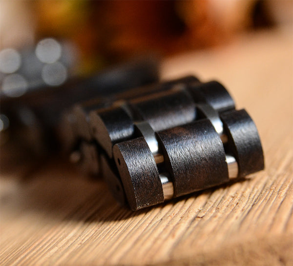 Men's Chronograph Wood Watch With Wood & Stainless Steel Combined Watch Band