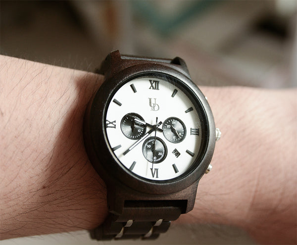 Men's Chronograph Wood Watch With Wood & Stainless Steel Combined Watch Band