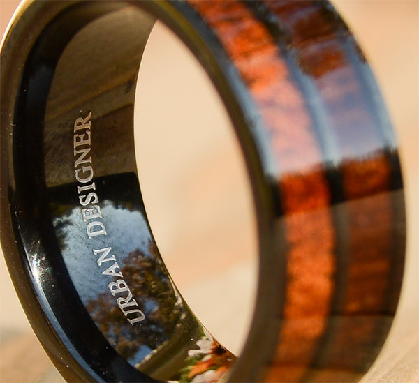 8mm Double Koa Wood Inlay Tungsten Wedding Bands For Men
