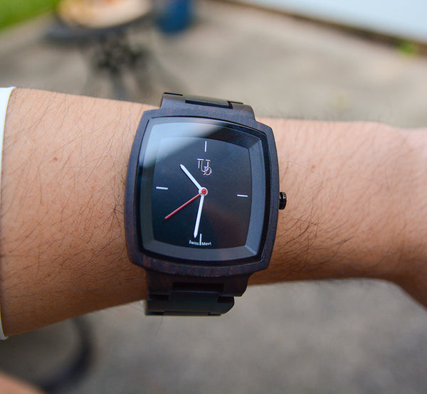 UXD Minimalist Dark Square Wood Watch For Men/Swiss Movt