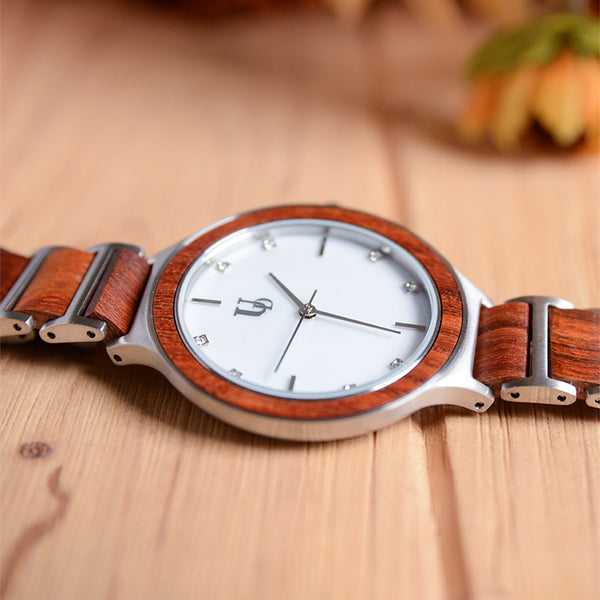 Tulip Wooden Watch For Women With Wood & Stainless Steel Combined Watch Band