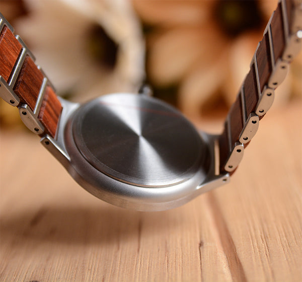 Tulip Wooden Watch For Women With Wood & Stainless Steel Combined Watch Band