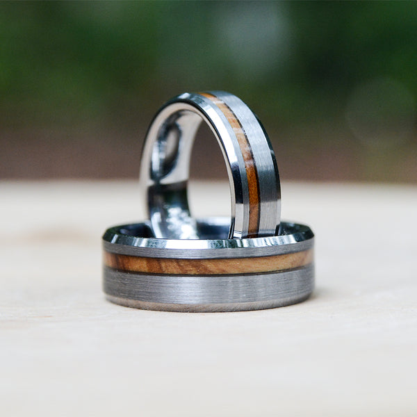 Match His and Hers Tungsten Rings With Olive Wood Inlay