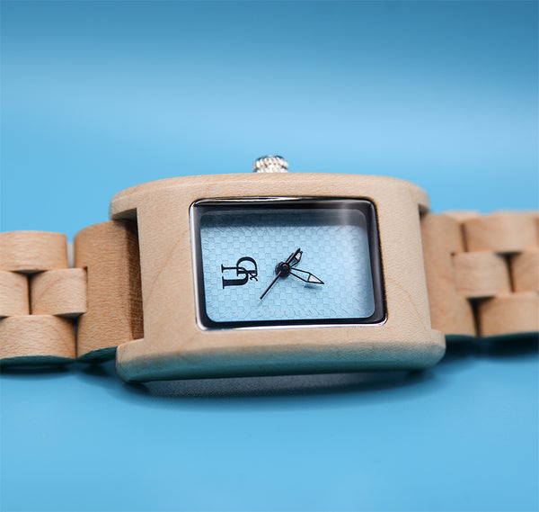 Elegant Turquoise Dial Rectangle Square Natural Wooden Watch For Women | Urban Designer