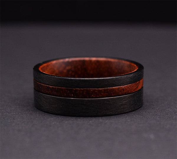 Mens Black Tungsten Carbide Wedding Band With Rosewood Inlaid