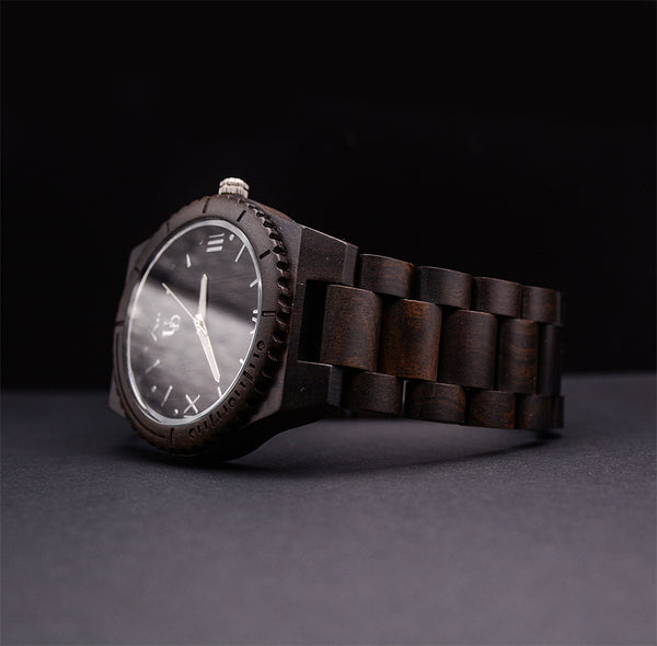 One Year Anniversary Gifts for Him: Engraved Exotic Dark Round Wood Watch