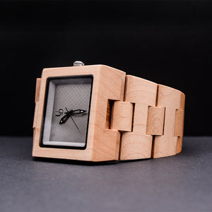 Wood Watches For Men Minimalist Engraved Natural Wood Watch With Square Gray Face I Urban Designer