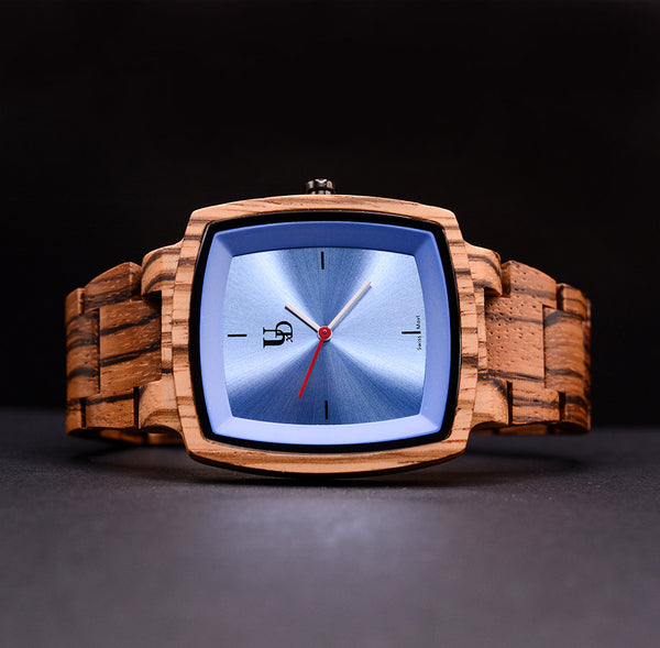 Wooden Watches For Men Zebra Square Engraved Wooden Watches With Sapphire Face | Urban Designer