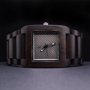 Mens engraved dark squared wood watch for men