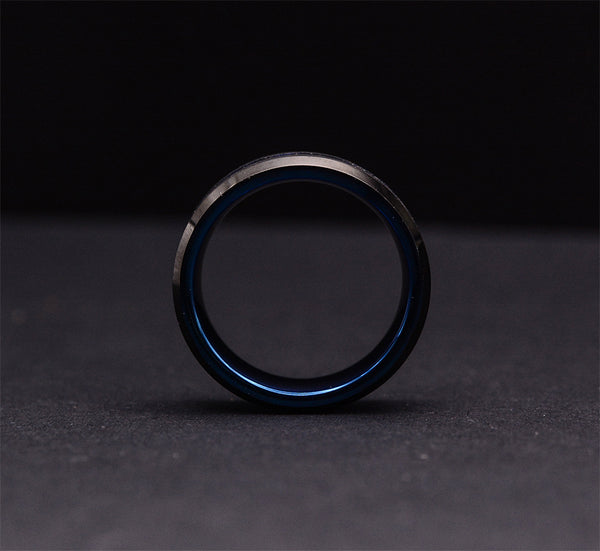 8mm Dark Tungsten Wedding Ring for Men with Striking Blue Accents