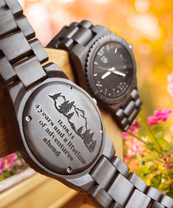 UD Personalized/Engraved His and Her Round Wooden Watches