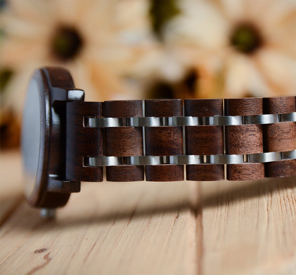 Luxury Minimalist Watch For Men With Wood & Stainless Steel Combined Watch Band