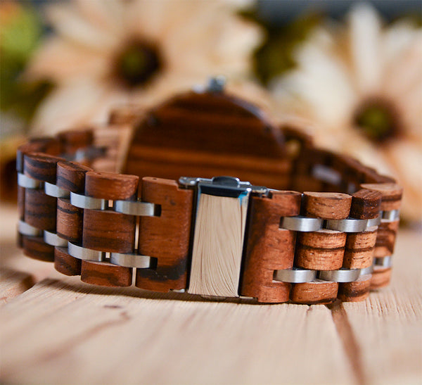 Minimalist Round Zebra Wooden Watch Luxury Wood & Stainless Steel Combined Watch Band