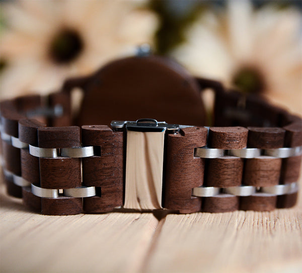 Luxury Minimalist Watch For Men With Wood & Stainless Steel Combined Watch Band