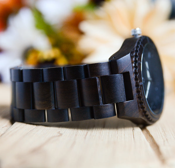 UXD Personalized/Engraved Exotic Dark Round Wood Watch For Men