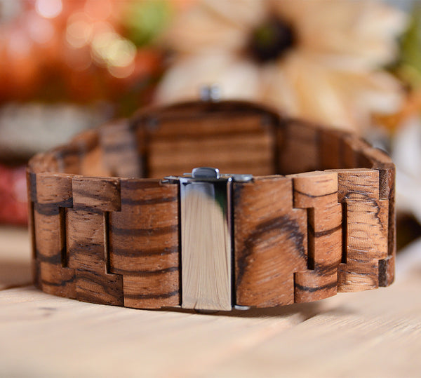 UXD Engraved Dual Panel Square Zebra Wood Watch For Men