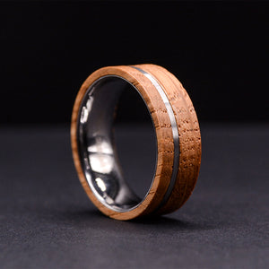 Wooden Ring Men Tungsten Carbide Mens Wedding Band With CASK Wood Inlaid