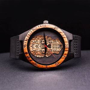 Mens Skeleton Watch, Round Wooden Watch With Skeleton Face, Wood Watch Men, Skeleton Watch Mens, Engraved Watch
