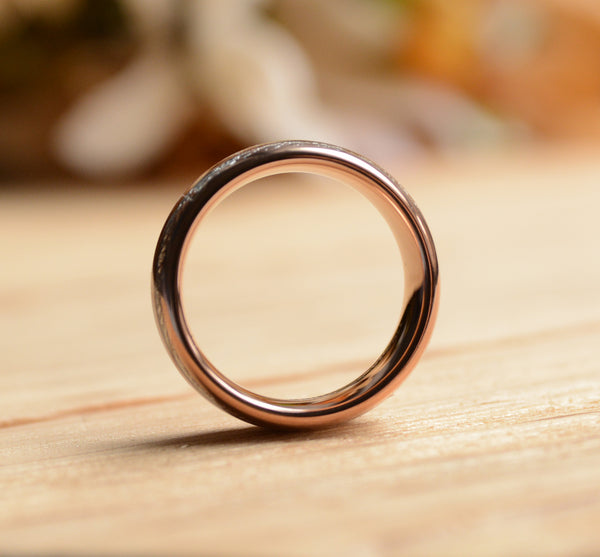 6mm Rose Gold Plated Tungsten Ring With Meteorite And Wood Inlay