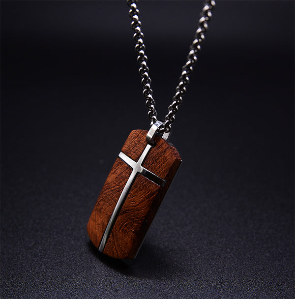 Rosewood Cross Necklace For Men- Mens Pendant Necklace-Wood Necklace Pendants for Men | Urban Designer