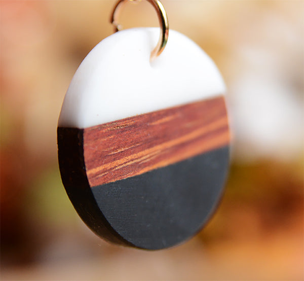 UD Color-block Round Disk Wooden Earrings