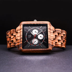 Chronograph Watches: Engraved Wooden Watches For Men With Square Face