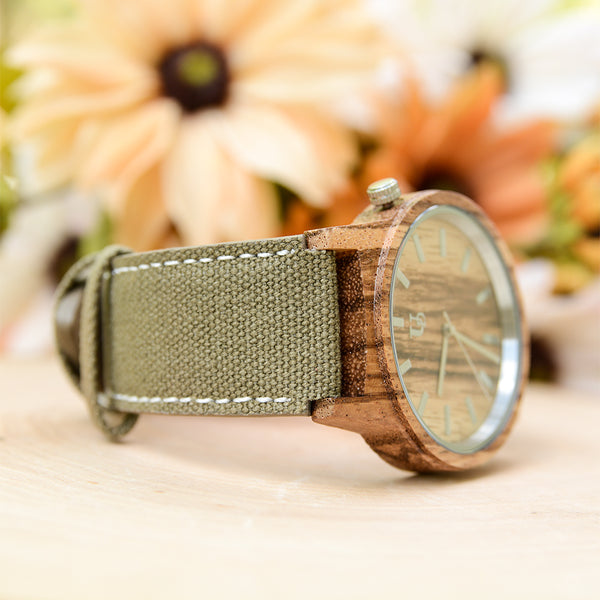UD Engraved Watch Wood Watch with Genuine Leather/Canvas Watch Band