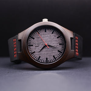 Cool ebony wood watch with dark leather band from Urban Designer.