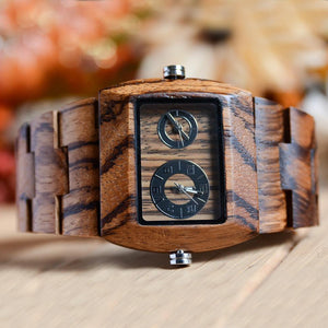 zebra dual dial wooden watches for men