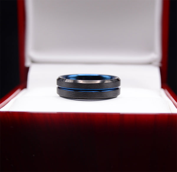 Eternal Commitment: Dark Tungsten Wedding Ring Sets Enhanced with Striking Blue Accents