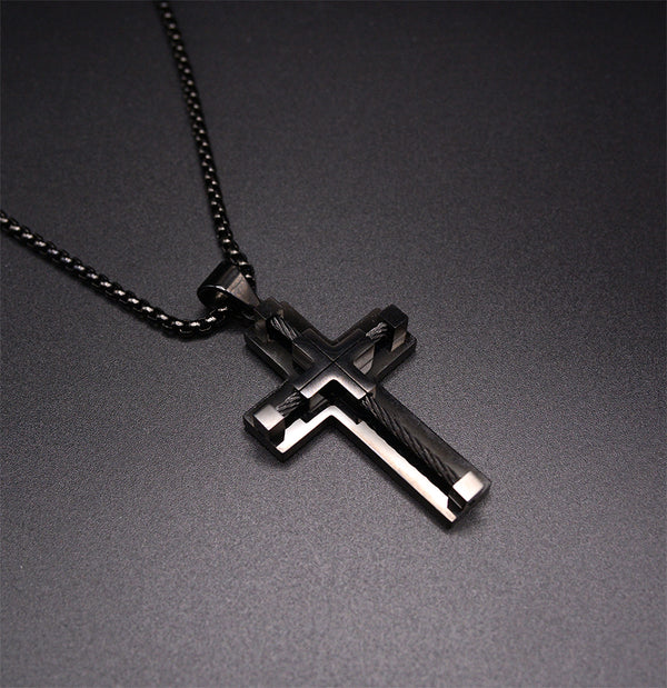 Rio Black Stainless Steel Men's Cross Necklace