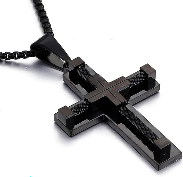 Rio Black Stainless Steel Men's Cross Necklace