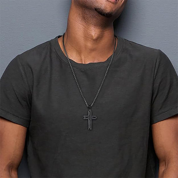 Rio Black Stainless Steel Men's Cross Necklace