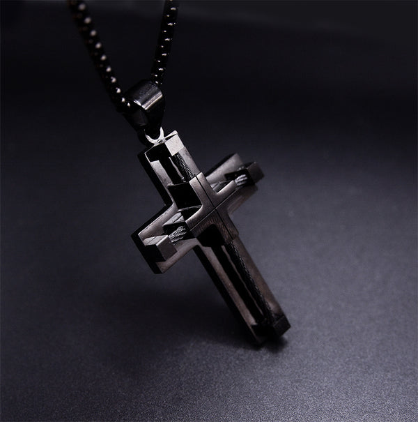 Rio Black Stainless Steel Men's Cross Necklace