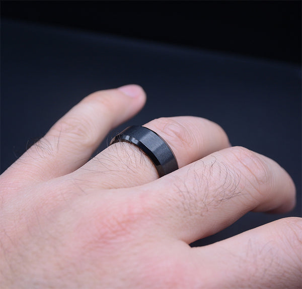 Strength and Grace: 8mm Black Tungsten Carbide Wedding Band for Men