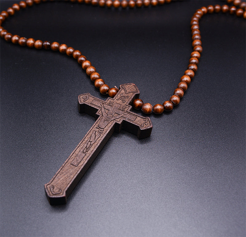Large Wood Cross Necklace for Men with Jesus Christ Pendant No Thanks!