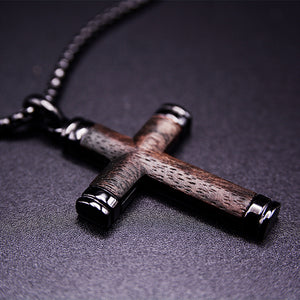 Rosewood Cross Necklace For Men, Mens Cross Dark Necklace: Stylish Symbol of Faith
