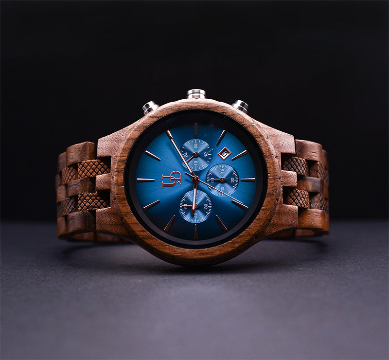 Watches For Men Dark Engraved Wooden Watches For Men With Blue Face | Urban Designer