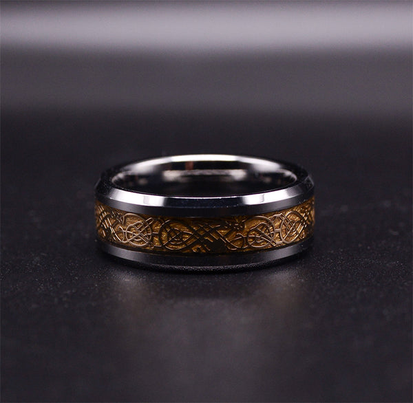 Men's Gold Dragon Tungsten Wedding Ring