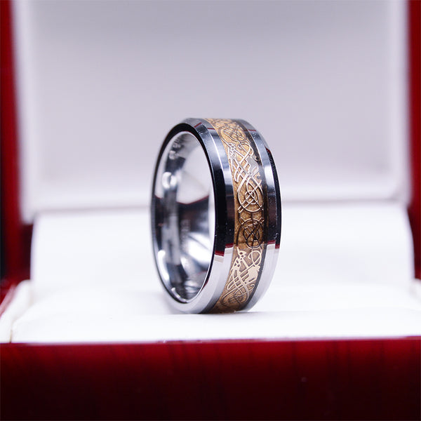 Men's Gold Dragon Tungsten Wedding Ring