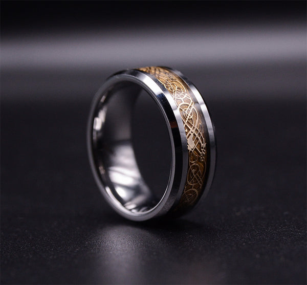 Men's Gold Dragon Tungsten Wedding Ring