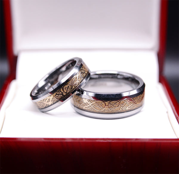 Gold Dragon Tungsten Wedding Ring Set