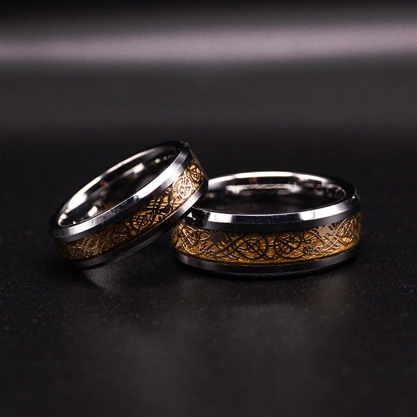 Gold Dragon Tungsten Wedding Ring Set