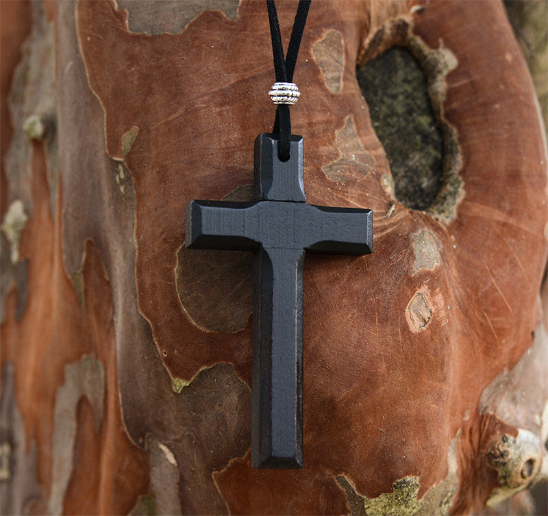 Buy Large Filigree Olive Wood Cross Necklace with Leather Cord