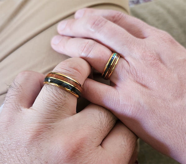 Aurora Cedar Gold Tungsten Rings With Wood Inlay 6mm