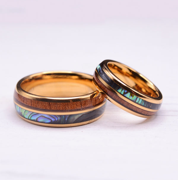 Aurora Cedar Gold Tungsten Rings With Wood Inlay 6mm